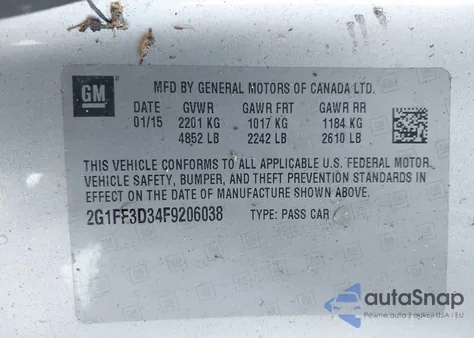 2015 Chevrolet Camaro 2Lt из США, поврежденный, VIN 2G1FF3D34F9206038